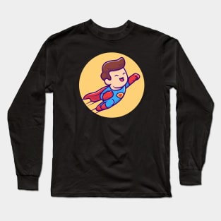 Cute SuperHero Flying Cartoon Long Sleeve T-Shirt